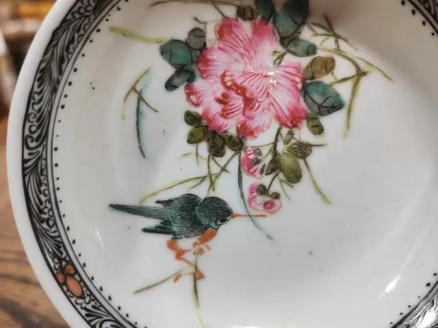 一組民國晚期精品新粉彩花鳥賞碟。